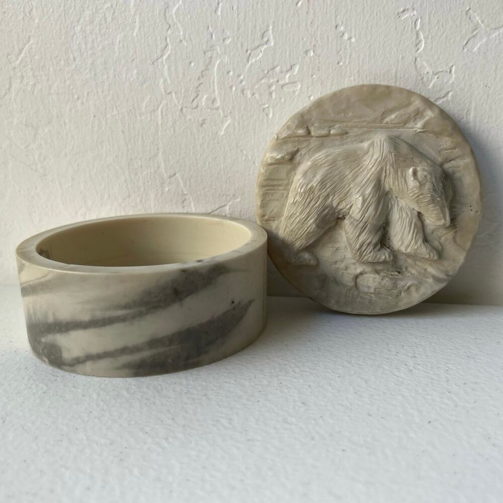 Pearlite Bear Trinket Dish Carved Handcrafted by Marblecraft in Canada Vintage